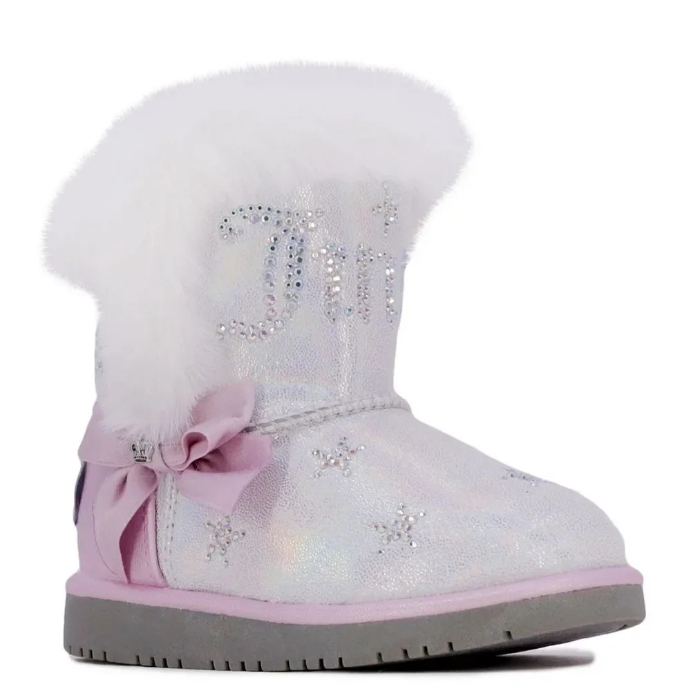 New! JUICY COUTURE Little Girls Glitter Rhinestone Logo Faux Fur Boots Booties 7